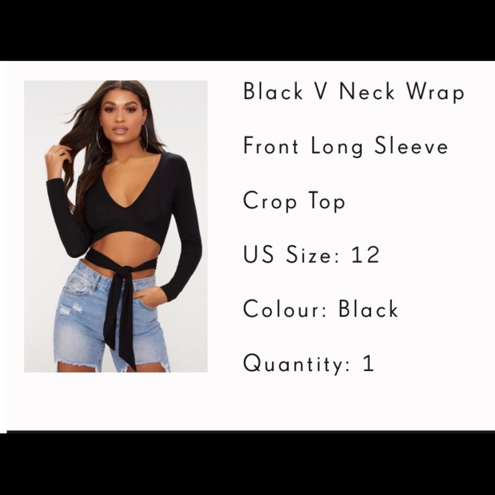 Black v neck wrap front long sleeve